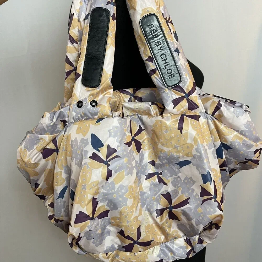 See By Chloe Nylon Puffy Floral Pink Shoulder Bag